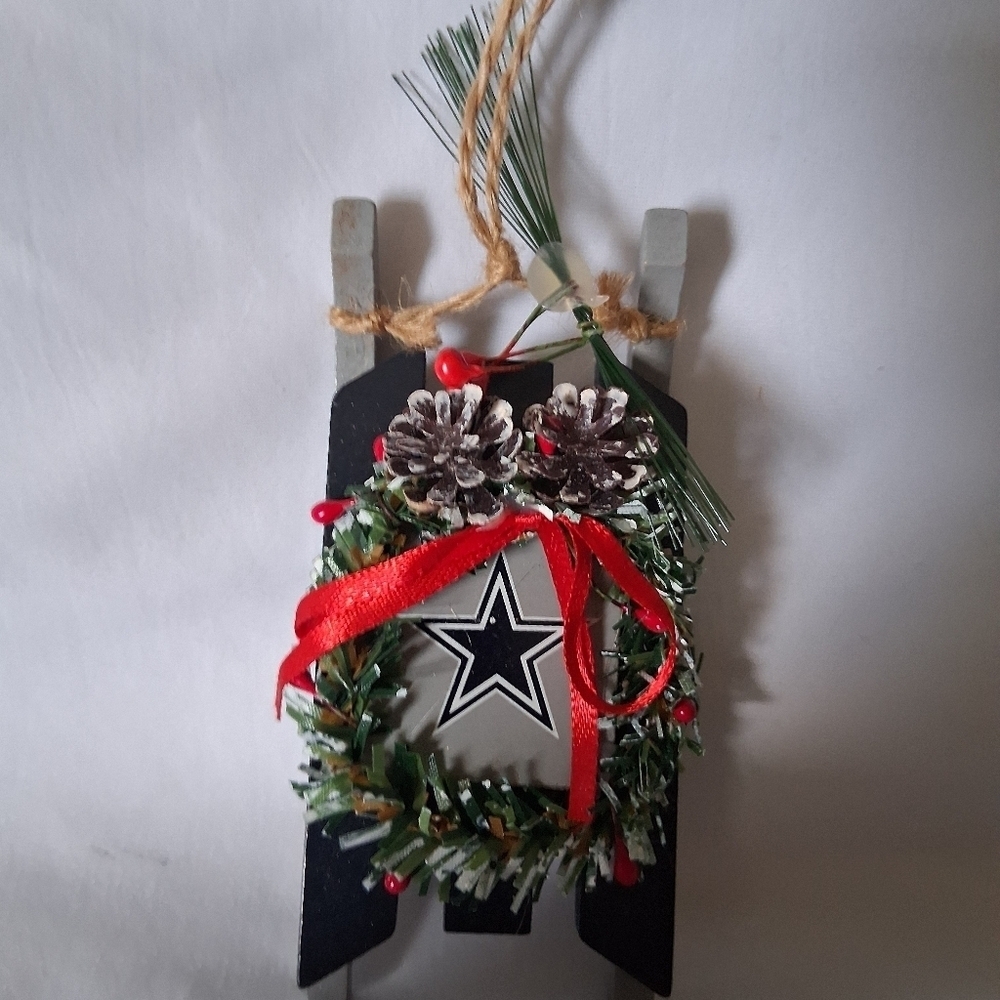 Festive Sled Ornament with Wreath and Star NFL Dallas Cowboys